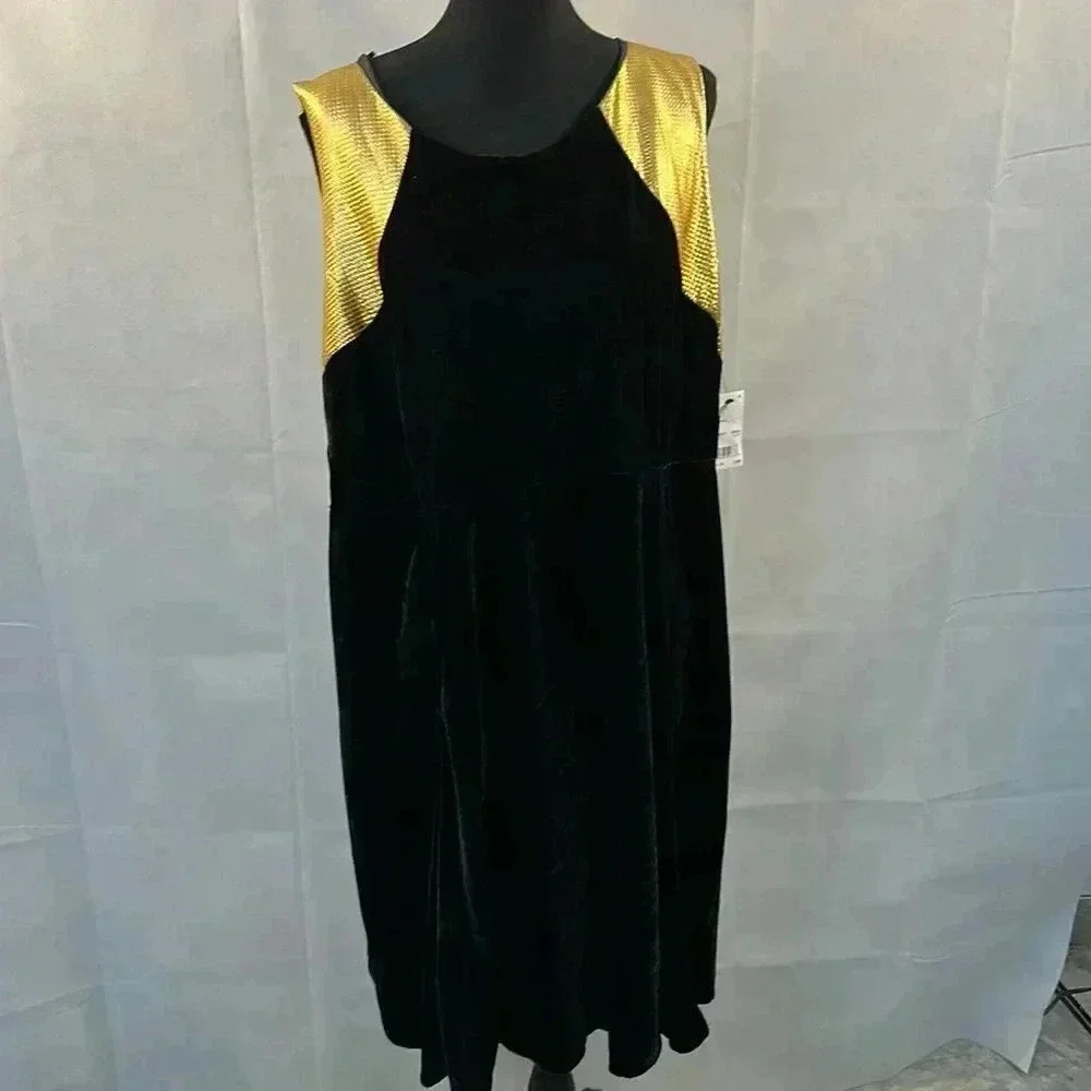 NY Collection Plus Size Metallic-Trim Velvet Fit & Flare Dress 3X